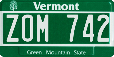 VT license plate ZOM742