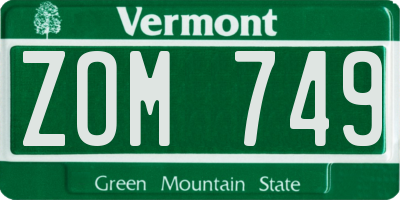 VT license plate ZOM749