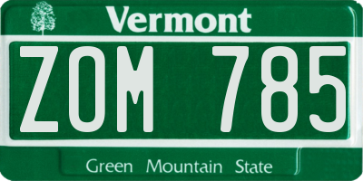 VT license plate ZOM785