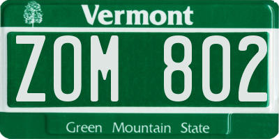 VT license plate ZOM802