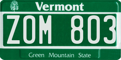 VT license plate ZOM803