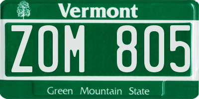 VT license plate ZOM805