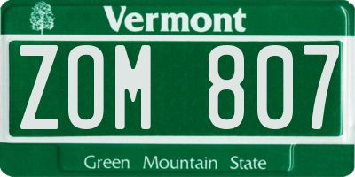 VT license plate ZOM807
