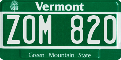 VT license plate ZOM820