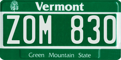 VT license plate ZOM830
