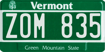 VT license plate ZOM835