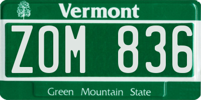 VT license plate ZOM836