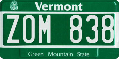 VT license plate ZOM838