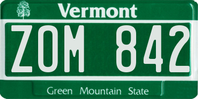 VT license plate ZOM842