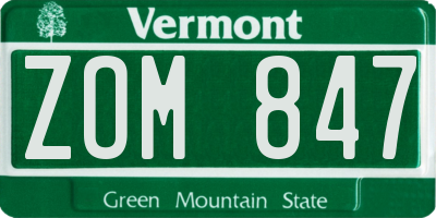 VT license plate ZOM847