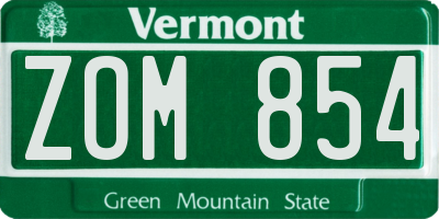 VT license plate ZOM854