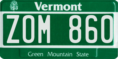 VT license plate ZOM860