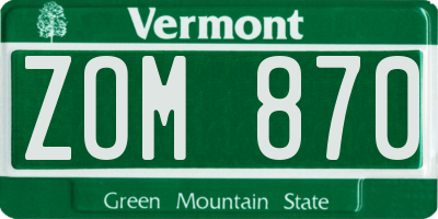 VT license plate ZOM870