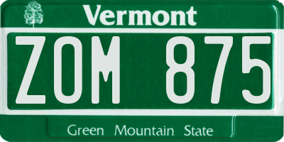 VT license plate ZOM875