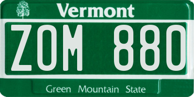 VT license plate ZOM880