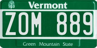 VT license plate ZOM889