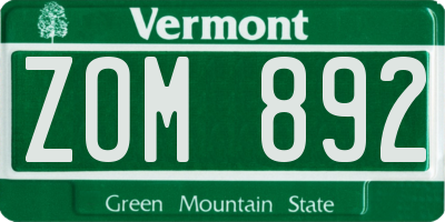 VT license plate ZOM892