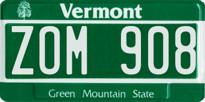 VT license plate ZOM908