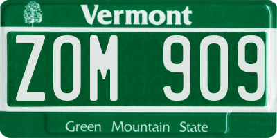VT license plate ZOM909