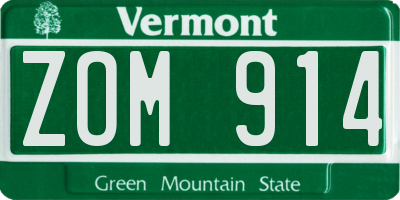 VT license plate ZOM914