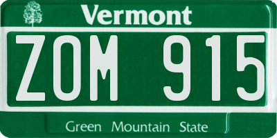 VT license plate ZOM915