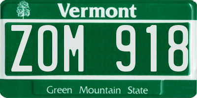 VT license plate ZOM918