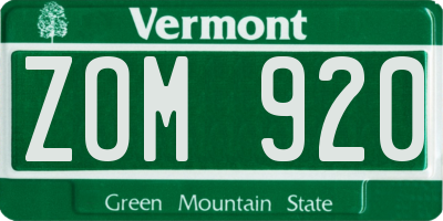 VT license plate ZOM920