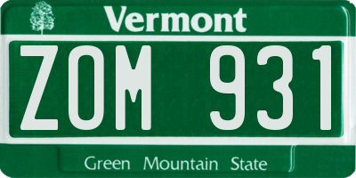 VT license plate ZOM931
