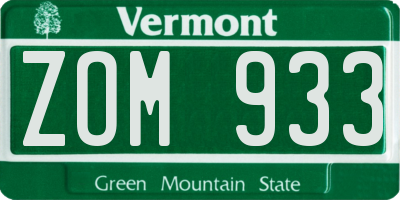 VT license plate ZOM933