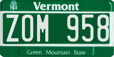 VT license plate ZOM958