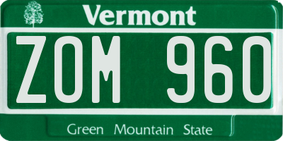 VT license plate ZOM960