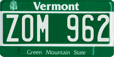 VT license plate ZOM962