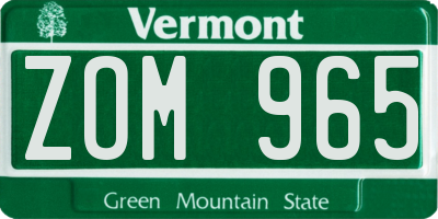 VT license plate ZOM965