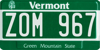 VT license plate ZOM967