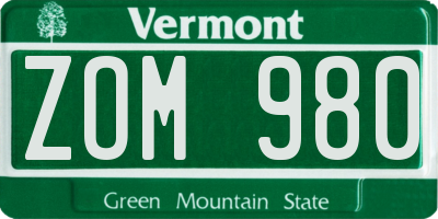 VT license plate ZOM980