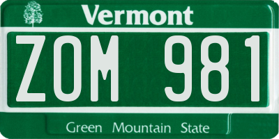 VT license plate ZOM981
