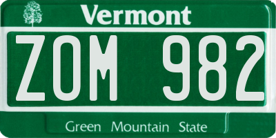 VT license plate ZOM982