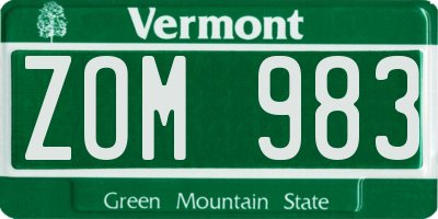 VT license plate ZOM983