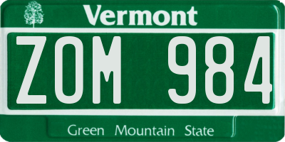 VT license plate ZOM984