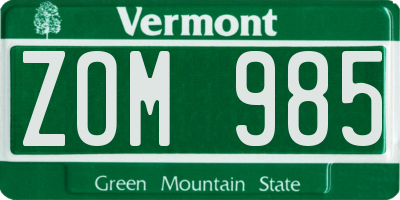 VT license plate ZOM985