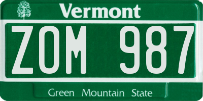 VT license plate ZOM987