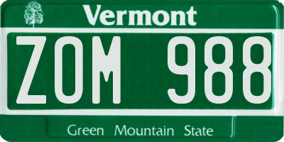 VT license plate ZOM988