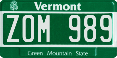 VT license plate ZOM989