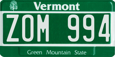 VT license plate ZOM994