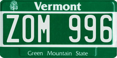 VT license plate ZOM996
