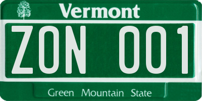 VT license plate ZON001