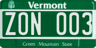 VT license plate ZON003