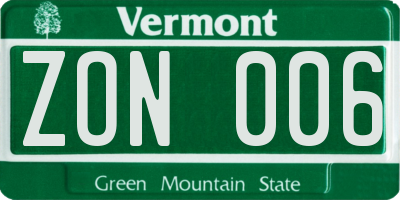 VT license plate ZON006