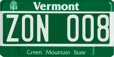 VT license plate ZON008