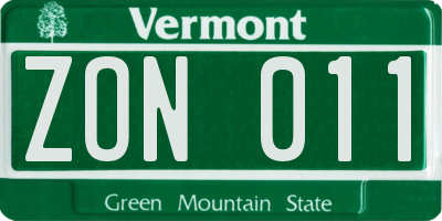 VT license plate ZON011